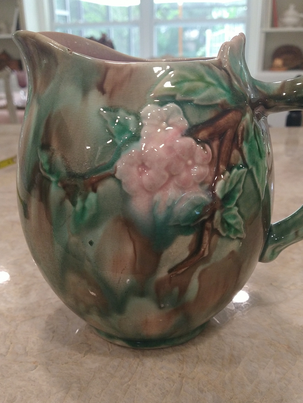 Romantic Watercolor Glazed Pitcher 7 1/4 Tall  X 8 Wide